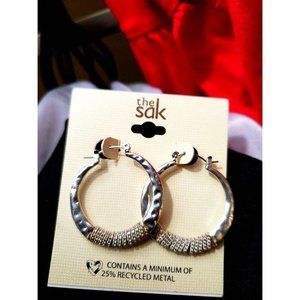 New The Sak thin Open round hoop silver tone dangling earring